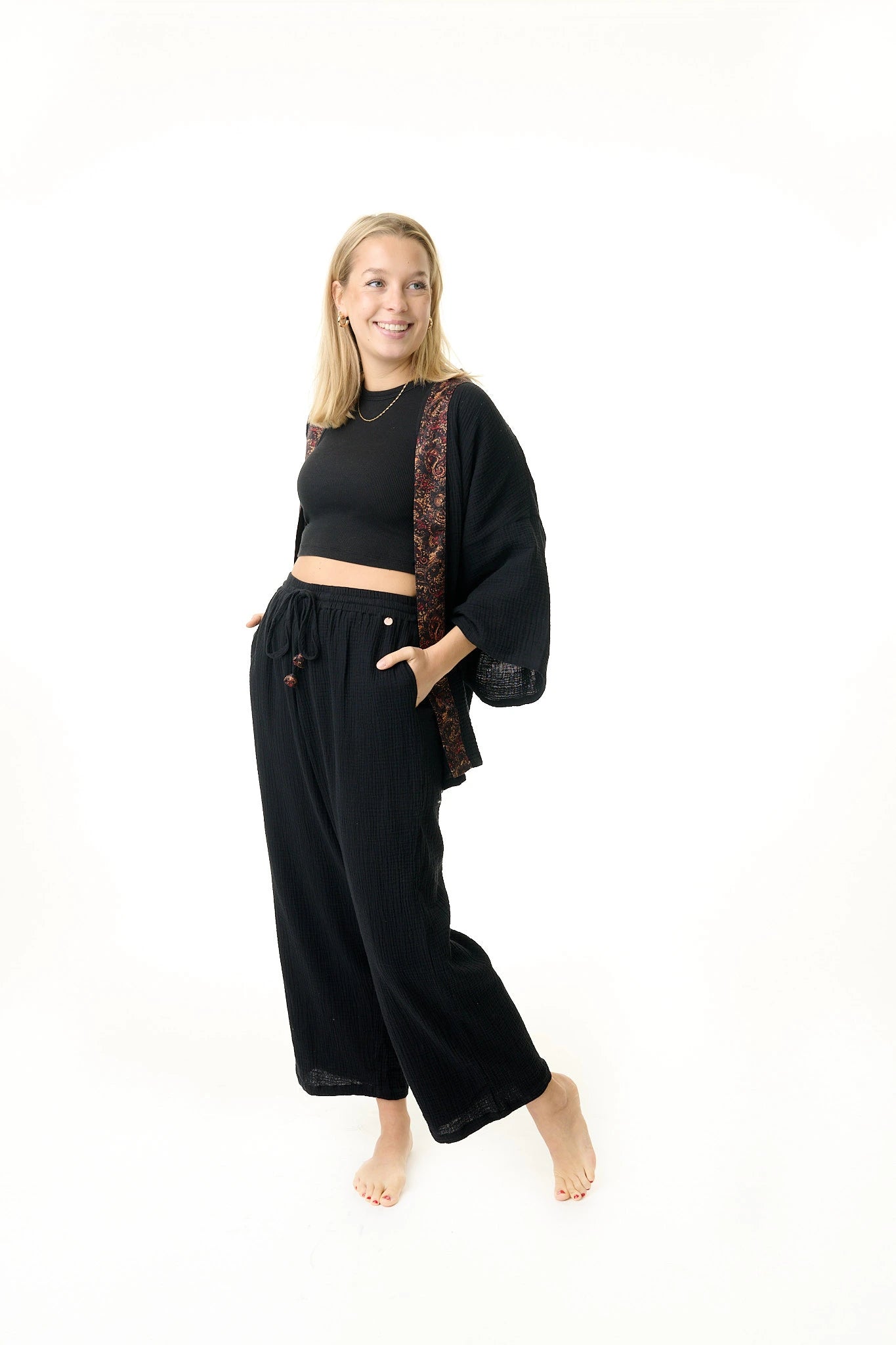 Sisters of Siam - Schwarze Damen Baumwollhose