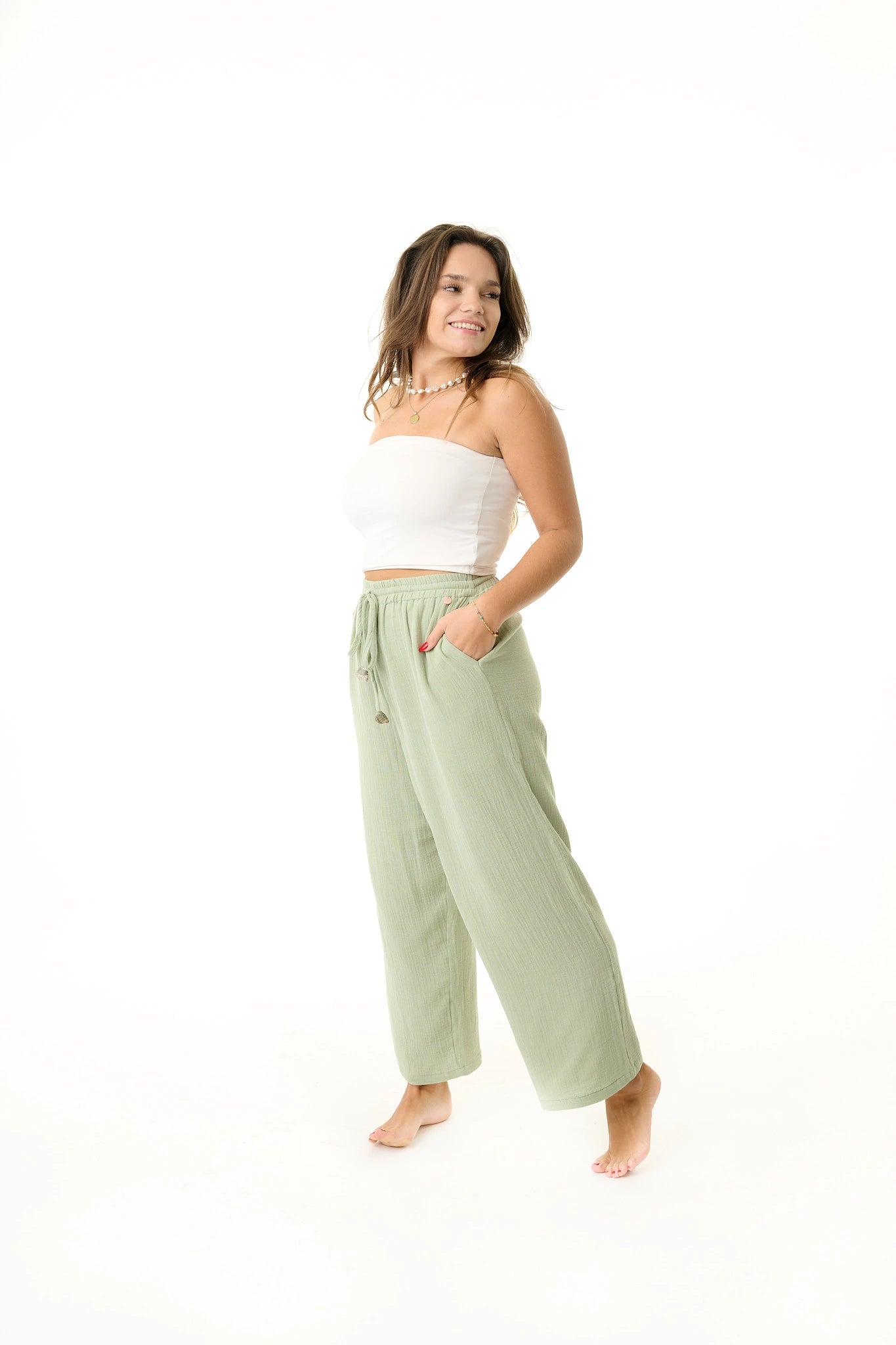 Sisters of Siam - Salbeigrüne Damen Baumwollhose