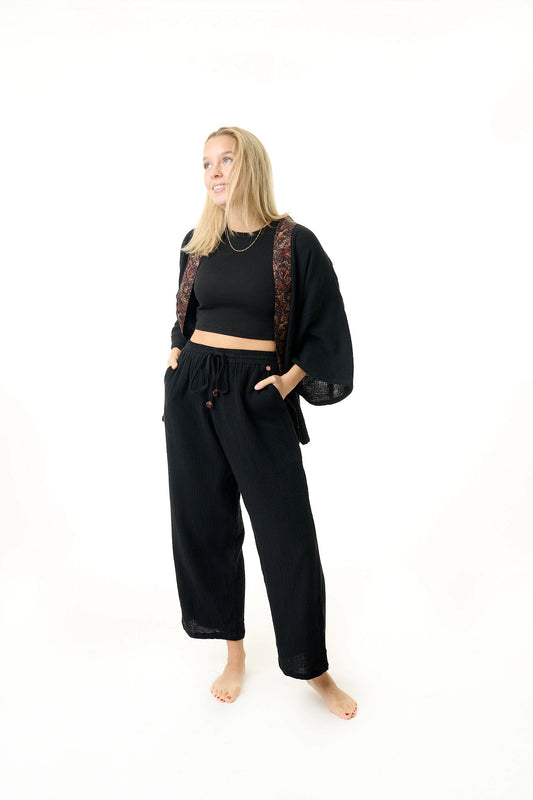 Sisters of Siam - Schwarze Damen Baumwollhose
